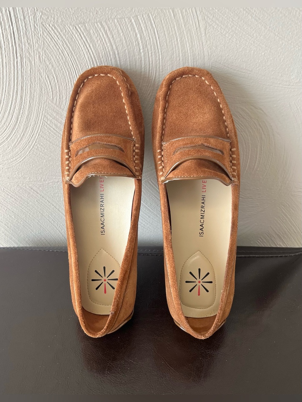 Isaac Mizrahi Brown Suede Patent Trimmed Penny Loafers